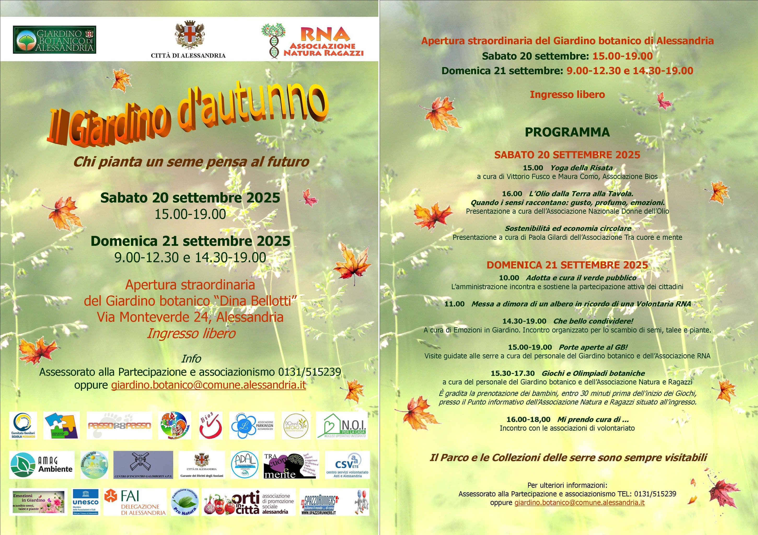 Iniziativa promossa dal Comune di Alessandria presso il Giardino Botanico nei giorni 20 e 21 Settembre