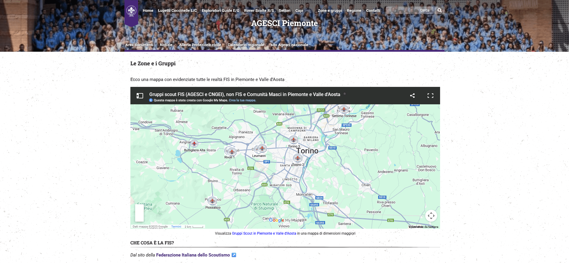 Mappa dello Scautismo in Piemonte dal sito web di Agesci Piemonte